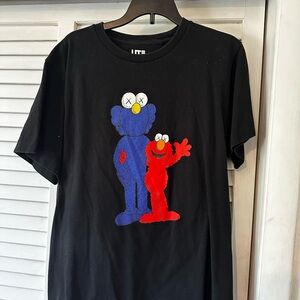 KAWS Black T-Shirt with Blue and Red Character Design/ Uniqlo Collab